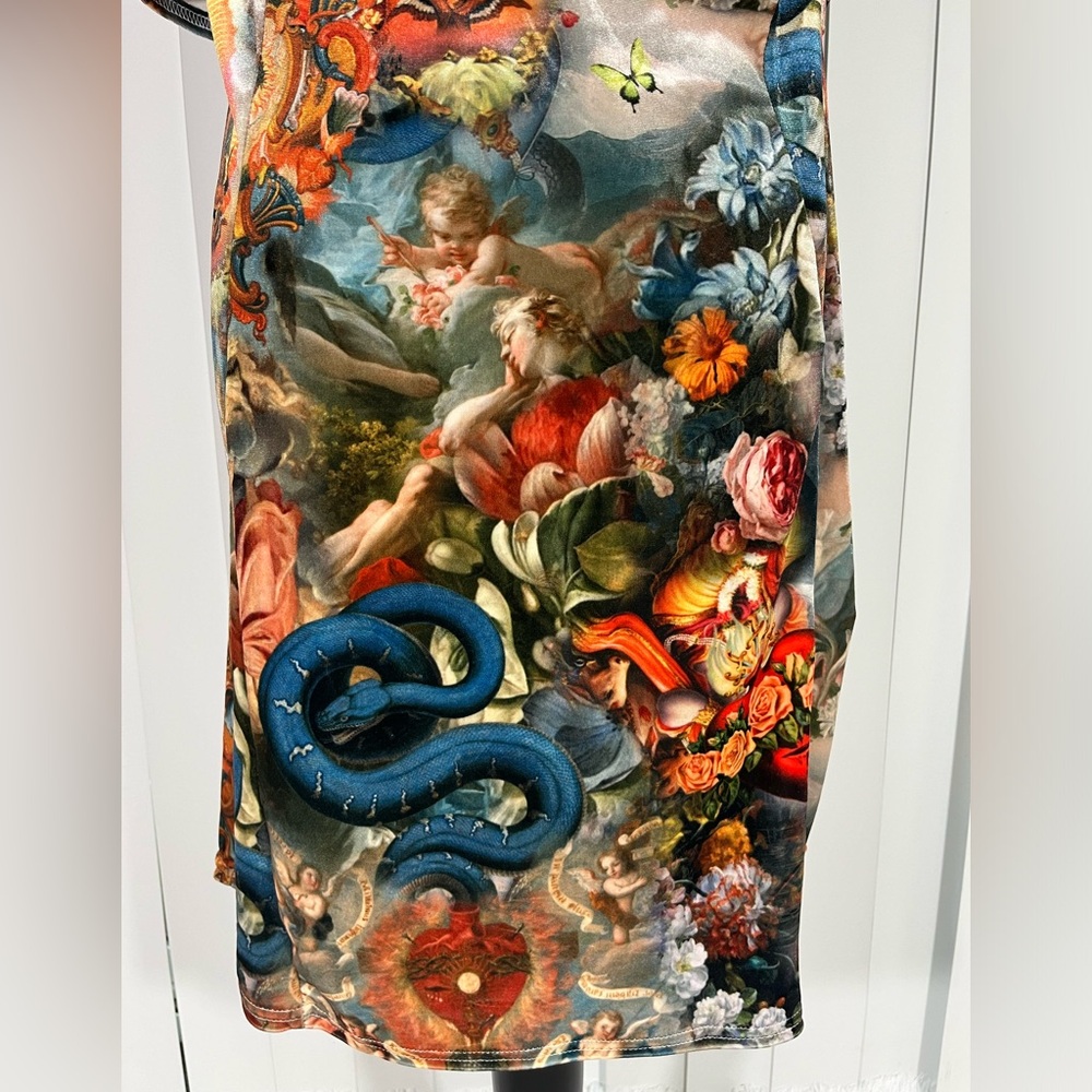 💔SOLD💔NGORDER New Girl Order Milk Maid Renaissance Print Velvet Bodycon Dress - Picture 6 of 12